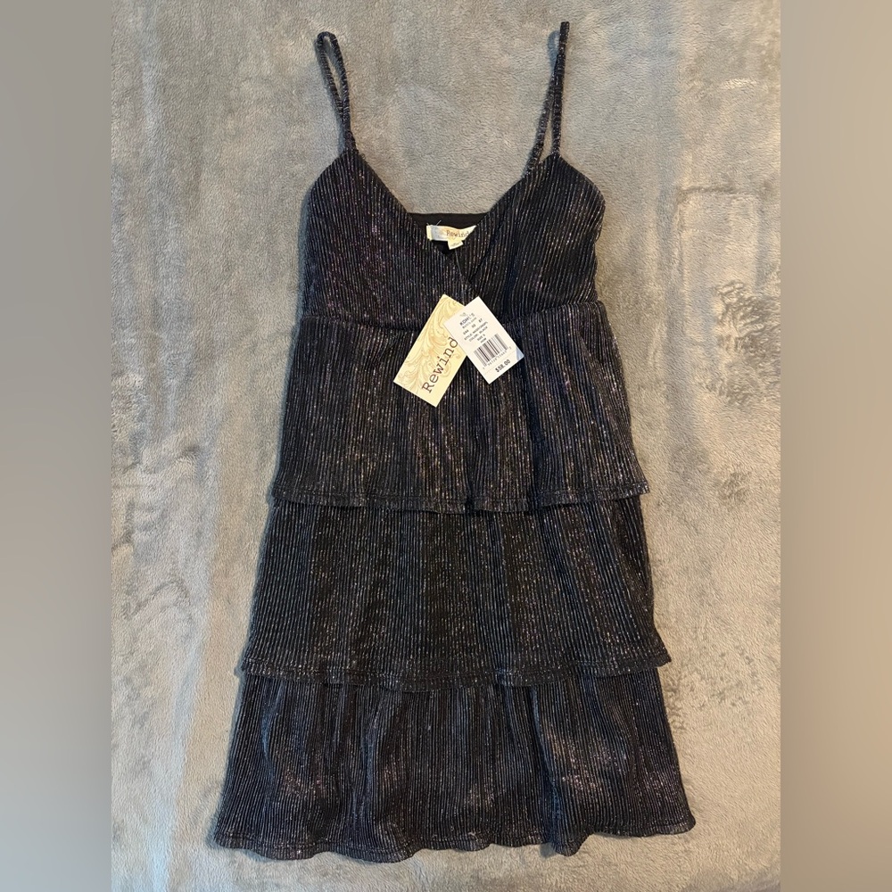 Rewind Shimmering Black Tiered Dress